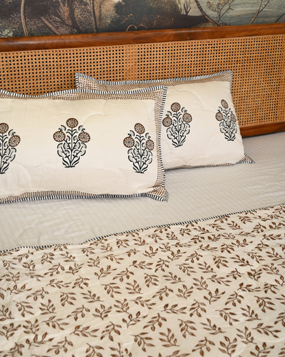 Bela Hand Block Printed Quilted Bedcover Set