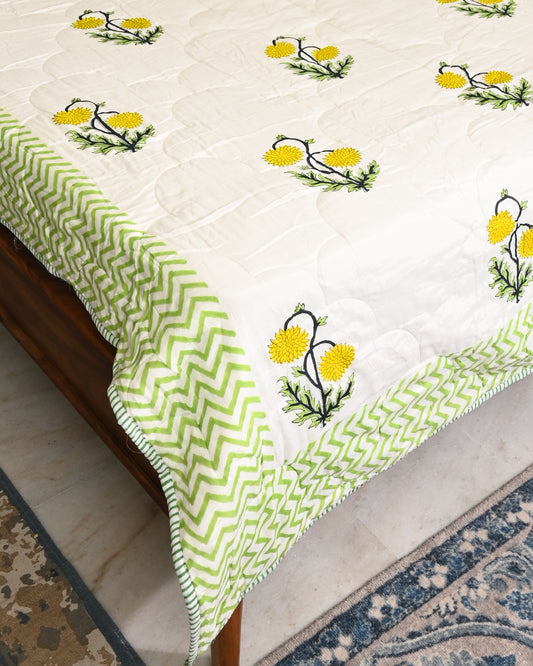 Neerja Hand Block Printed Quilted Bedcover Set