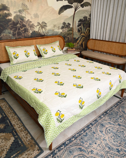 Neerja Hand Block Printed Quilted Bedcover Set