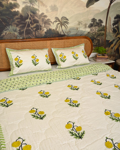 Neerja Hand Block Printed Quilted Bedcover Set