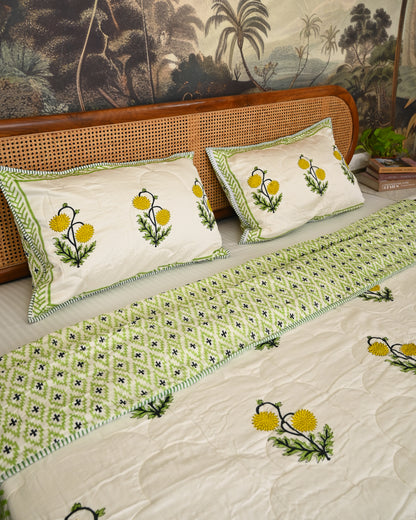 Neerja Hand Block Printed Quilted Bedcover Set
