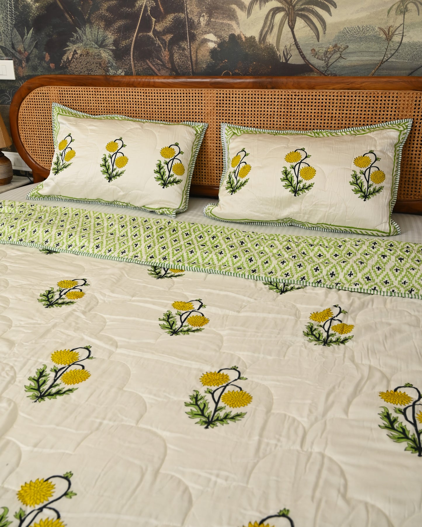 Neerja Hand Block Printed Quilted Bedcover Set