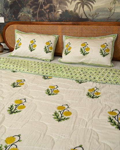Neerja Hand Block Printed Quilted Bedcover Set