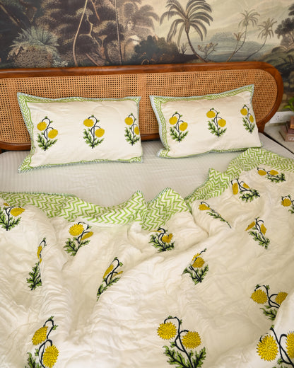 Neerja Hand Block Printed Quilted Bedcover Set