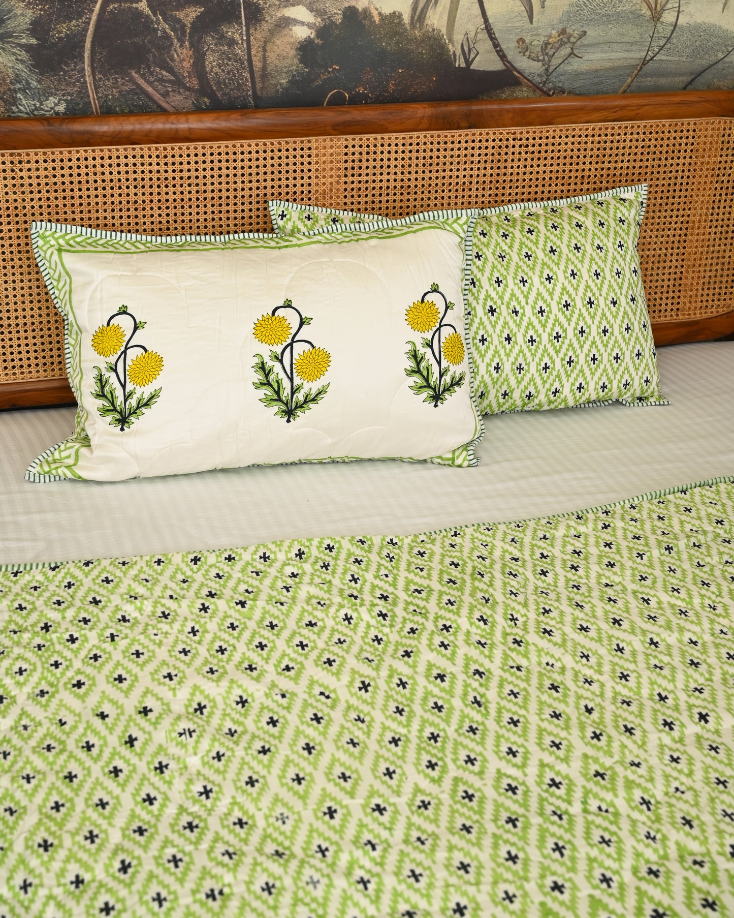 Neerja Hand Block Printed Quilted Bedcover Set