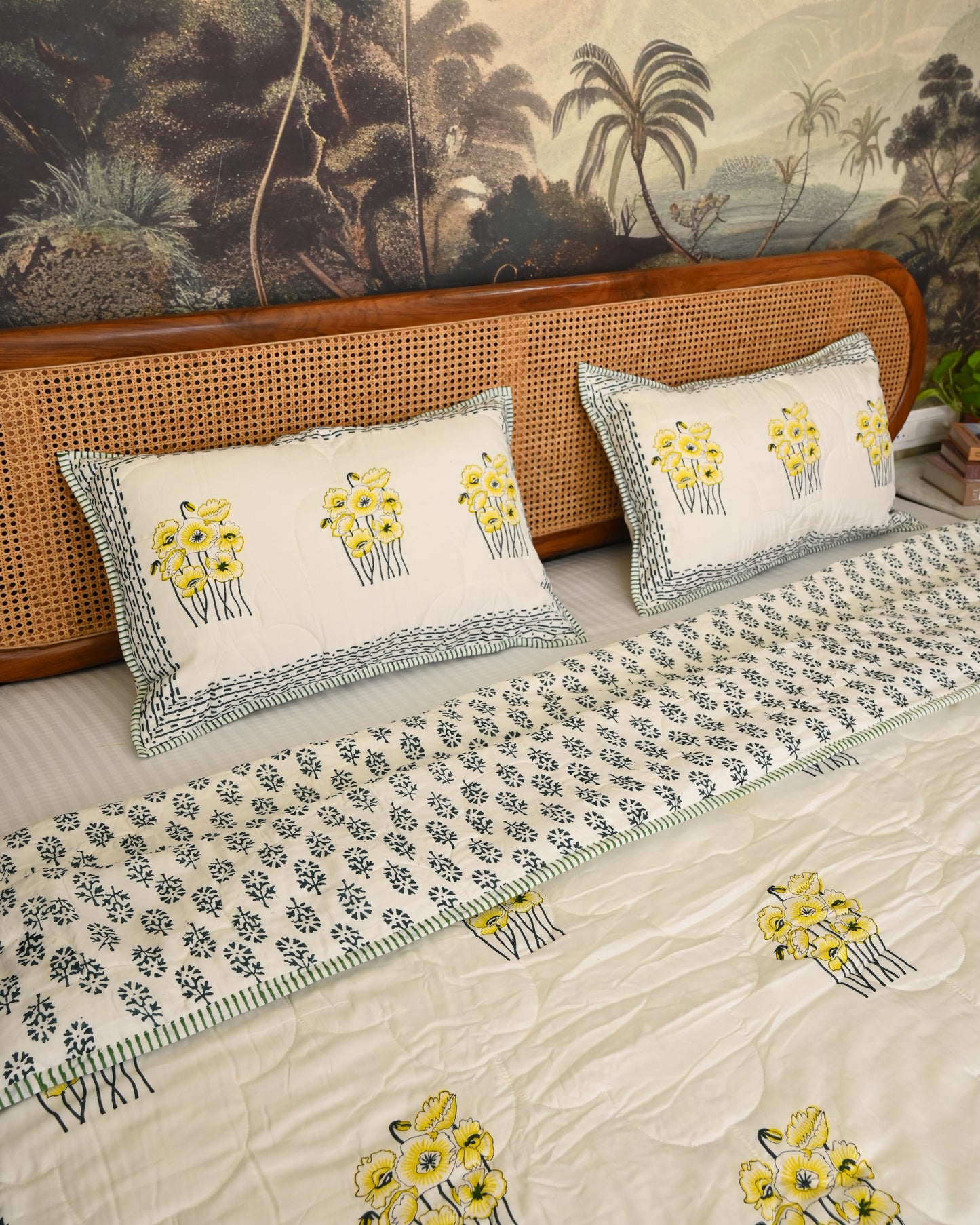 Vasant Hand Block Printed Quilted Bedcover Set