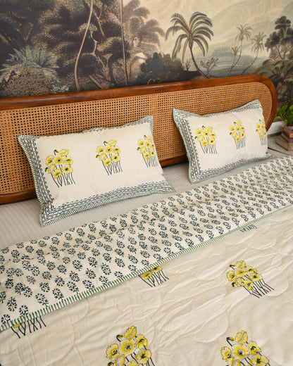 Vasant Hand Block Printed Quilted Bedcover Set