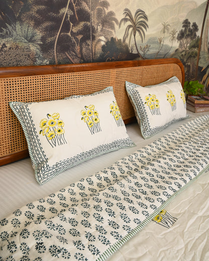 Vasant Hand Block Printed Quilted Bedcover Set