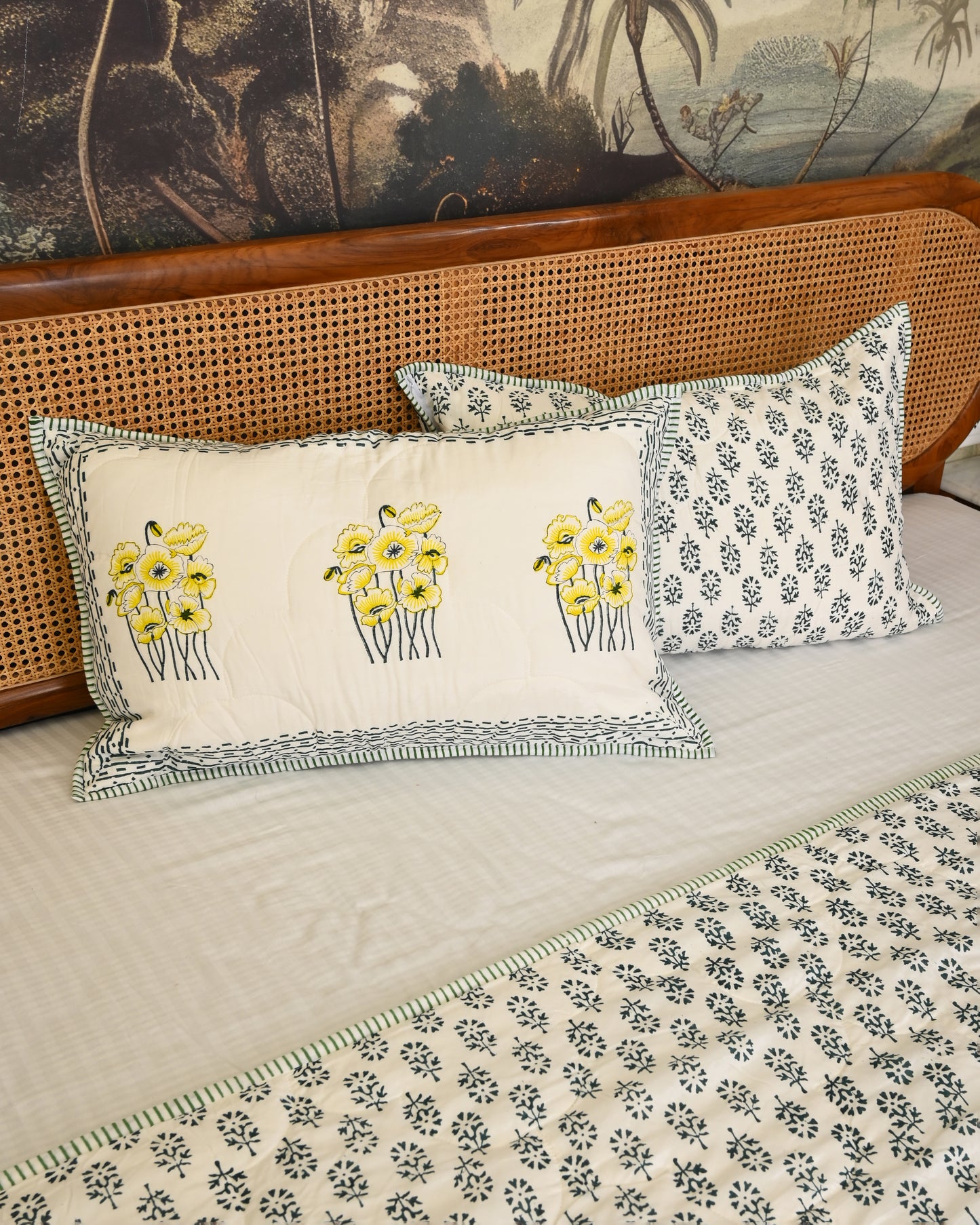 Vasant Hand Block Printed Quilted Bedcover Set