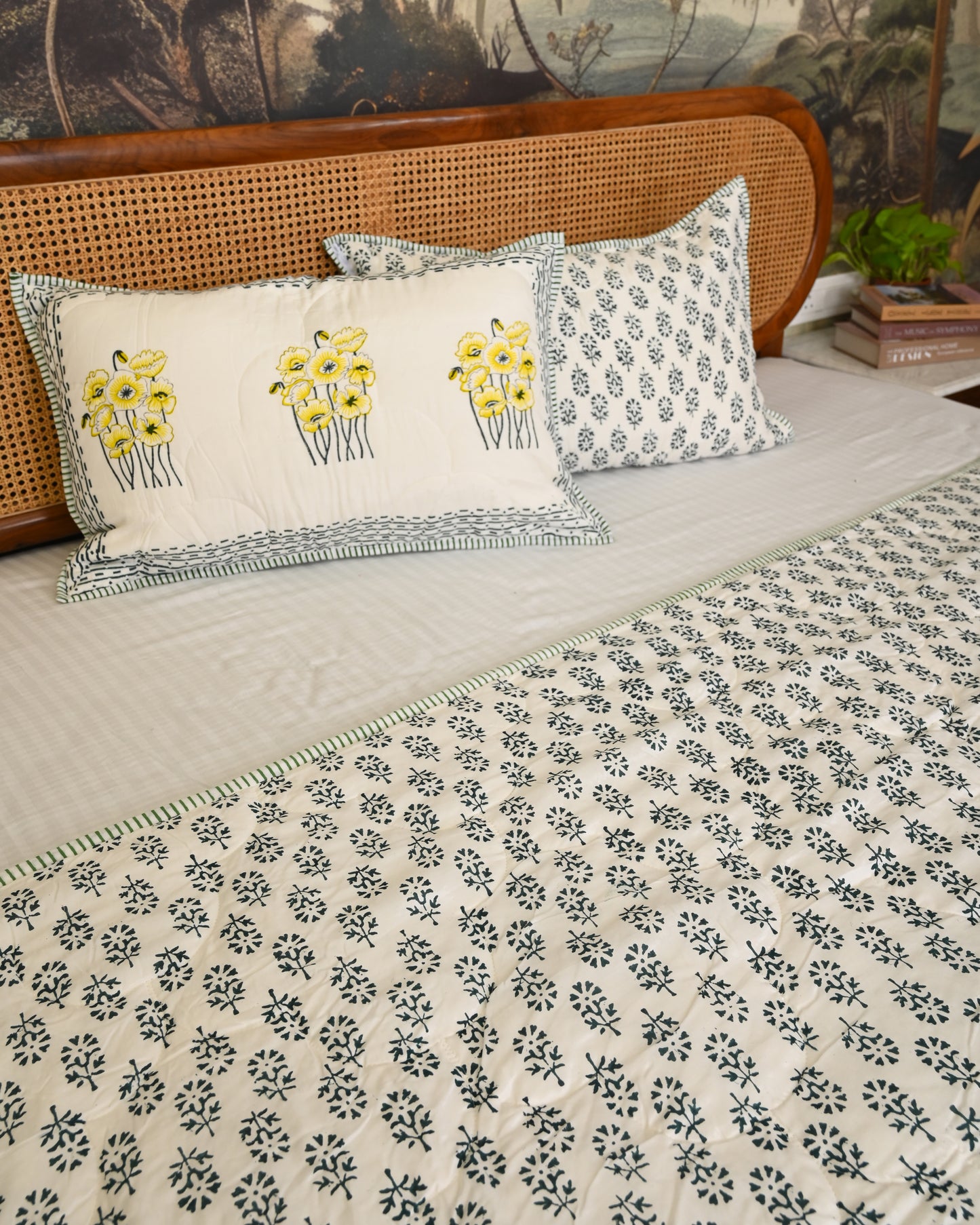 Vasant Hand Block Printed Quilted Bedcover Set